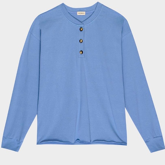 DONNI Bright Blue Long Sleeve Henley - Picture 2 of 2